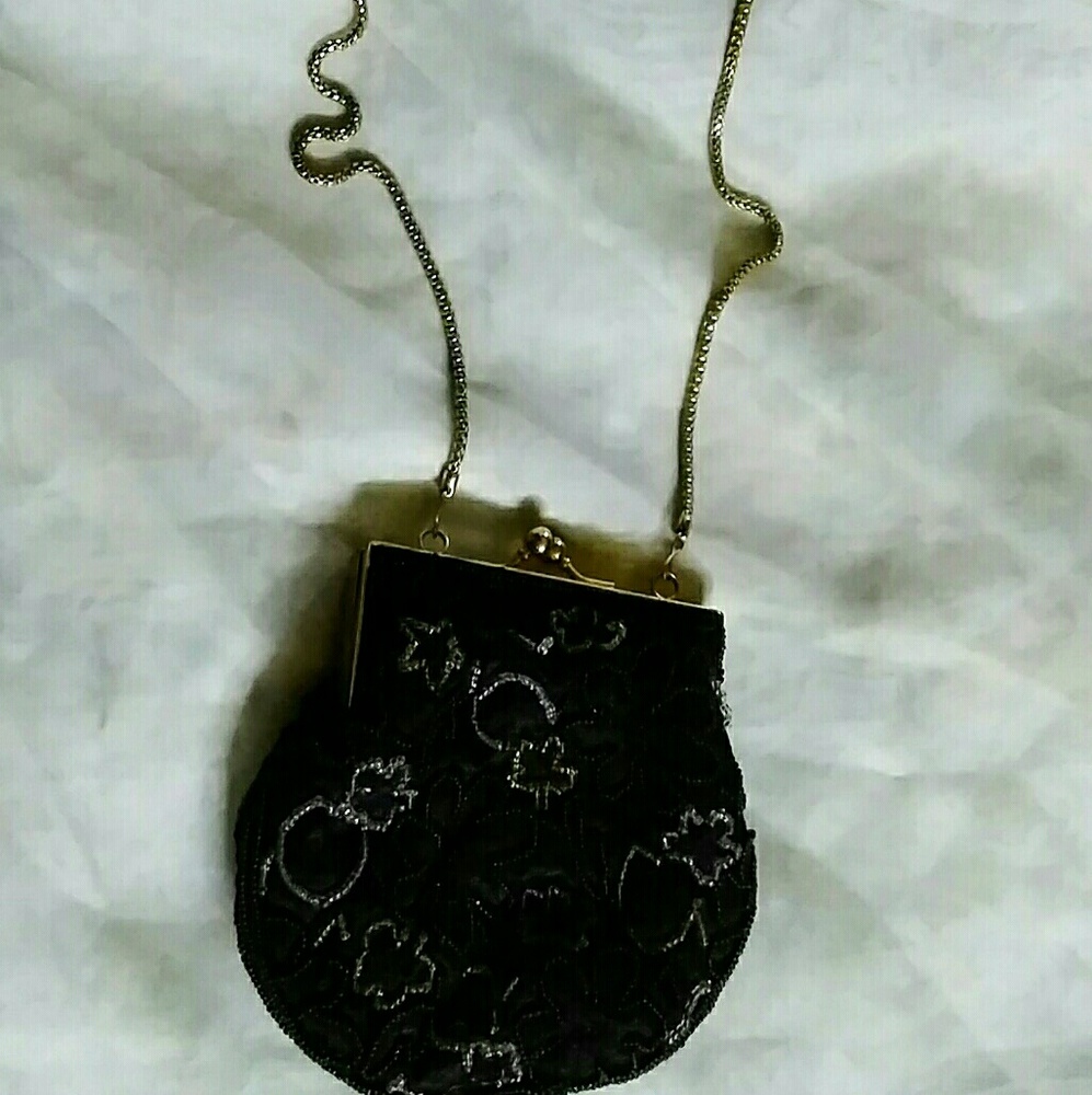 Black beaded purse with strap